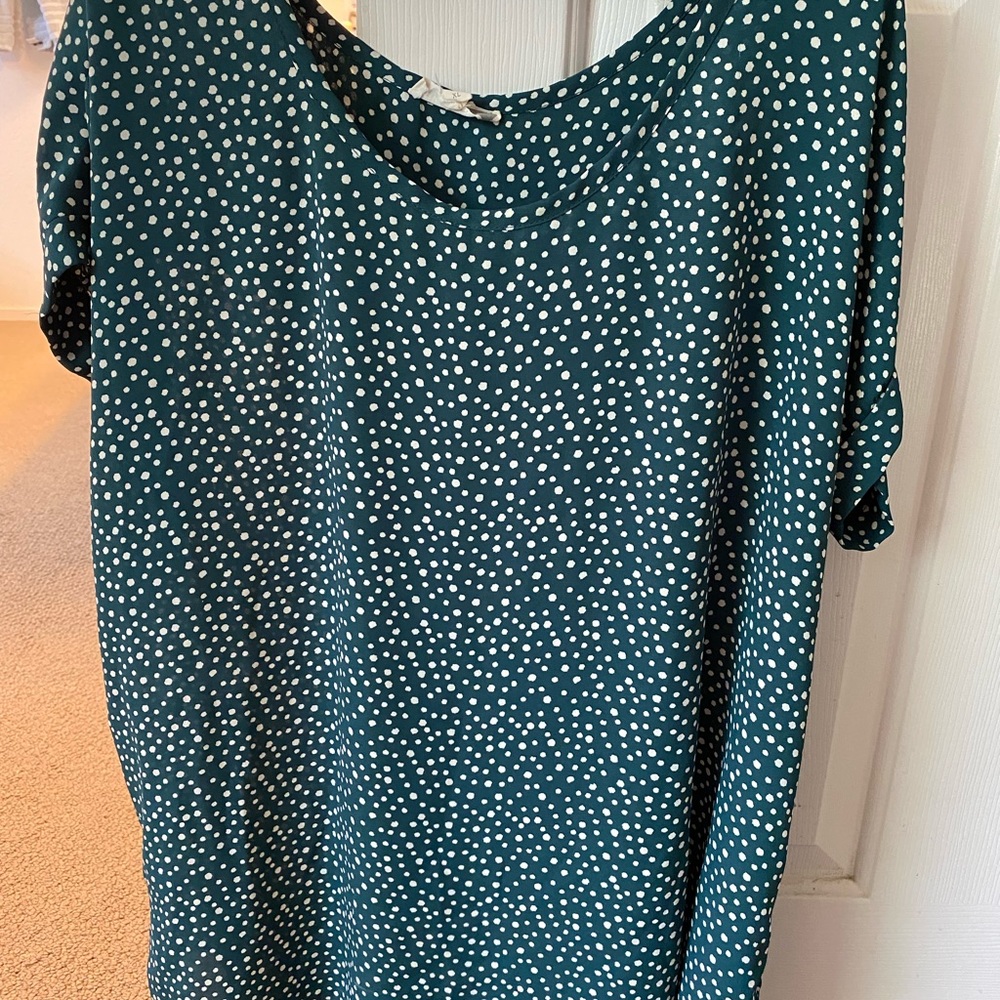 Women XL green Pleione polka dot blouse.